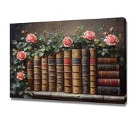 AMXBZC Halloween Tableau abstrait mural Livre Vintage Floral Oeuvre Tableau Halloween dortoir Decor Murale, salon manger décoration de la maison peinture(Rose)-30x40cm Encadrée