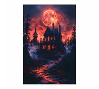 AMXBZC Halloween Tableau abstrait mural Scène de forêt étrange art gothique, images d'horreur d'Halloween, décoration murale effrayante pour salle de bain(Rouge 84)-80x120cm Sans cadre