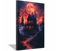 AMXBZC Halloween Tableau abstrait mural Scène de forêt étrange art gothique, images d'horreur d'Halloween, décoration murale effrayante pour salle de bain(Rouge 84)-20x30cm Encadrée
