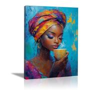 AMXBZC Images sur toile pour femmes africaines, belle fille avec des fleurs Femme Africaine sur De Femme Noire Tableaux Décoration Murale -Déco Salon et Chambre - 30x40cm Encadrée(pourpre)