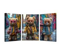 AMXBZC Impressions sur Toile Deco, Drôle d’ours moderne Tableau Murale Decoration Salon Peinture Tableaux Chambre Toiles Graffiti - Homme - 50x70cmx3 Encadrée