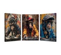 AMXBZC Impressions sur Toile Deco, Trois singes jouant de la musique Tableau Murale Decoration Salon Peinture Tableaux Chambre Toiles Graffiti - Homme - 50x70cmx3 Encadrée