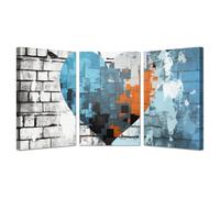 AMXBZC Lot de 3 posters Abstrait Affiche sur Toile Décoration Motif rétro de graffiti images décoration murale pour chambre à coucher, bureau(Bleu)-50x70cmx3 Encadrée