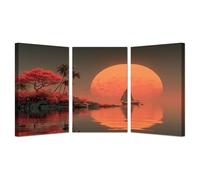 AMXBZC Lot de 3 posters Moderne Nature Impression sur Toile Tableau Abstrait Plage Coucher De Soleil Arbre Les Paysage Mur Art Peinture- Peintures Maison Bain Salon Chambre Deco-30x45cmx3 Encadrée