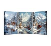 AMXBZC Lot de 3 posters Noël Hiver Neige Scène Tableau Paysage de train d’hiver Decoration Murale Paysage Impression Sur Toile Affiche Deco Chambre Maison Bureau(Rouge 3)-30x45cmx3 Encadrée