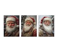 AMXBZC Lot de 3 posters Noël Tableau Decoration Murale hiver Plante du Père Noël Salon Impression sur Toile Image Décor Murale pour Chambre Maison(Rouge 1)-50x70cmx3 Sans cadre