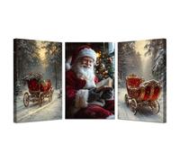 AMXBZC Lot de 3 posters Noël Tableau Decoration Murale hiver Traîneau du Père Noël Salon Impression sur Toile Image Décor Murale pour Chambre Maison(Rouge 6)-50x70cmx3 Encadrée