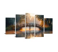 AMXBZC Lot de 5 affiches Nature hiver Impression sur Toile Tableau Pont du lac Forest Tree Cuisine Murale Tableaux Decoratifs -Salon affiche Muraux Chambre Deco(vert)-100x200cm Encadrée