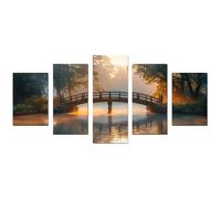 AMXBZC Lot de 5 affiches Nature hiver Impression sur Toile Tableau Pont du lac Forest Tree Cuisine Murale Tableaux Decoratifs -Salon affiche Muraux Chambre Deco(vert)-55x100cm Sans cadre
