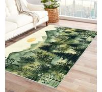 AMXBZC Moderne Abstrait Grand Tapis Salon Doux Forêt Naturelle de Montagne Petit Salon - Vintage Chambre Adulte -Salle à Manger -Bureau-Cuisine Moquette(Vert)-210x270cm