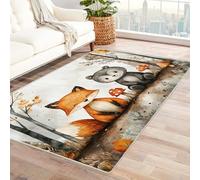 AMXBZC Moderne Abstrait Grand Tapis Salon Doux Motif Mignon d’Animaux de la forêt Petit Salon - Vintage Chambre Adulte -Salle à Manger -Bureau-Cuisine Moquette(Marron 3)-150x180cm