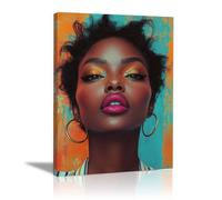 AMXBZC Moderne Noblesse Africaine Femme Affiches Art de visage de fille graffiti peinture sur toile, peinture abstraite, noir, or africain, art mural, décoration(Rose)-20x30cm Encadrée