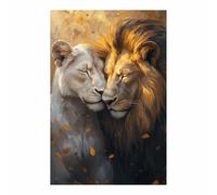 AMXBZC Moderne Tableau Decoratif Affiche des Deux Lions Mignons mpression sur toile -Décoration murale pour salon et chambre - nature contexte animaux poster mural(Or)-20x30cm Sans cadre