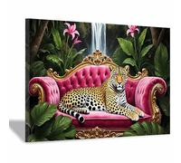 AMXBZC Murale d'art l'image imprimée sur Toile Affiche Fun Canapé Léopard Moderne animaux de safari en afrique -Images Murales - Décoration chambre de bébé(Rose 7)-30x40cm Encadrée