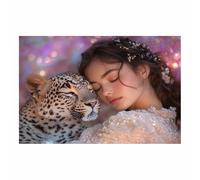 AMXBZC Murale d'art l'image imprimée sur Toile Belle fille léopard Moderne animaux de safari en afrique -Images Murales - Décoration chambre de bébé(Rose)-80x120cm Sans cadre