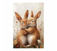 AMXBZC Murale d'art l'image imprimée sur Toile Deux peintures mignonnes de lapins Moderne animaux de safari en afrique -Images Murales - Décoration chambre de bébé(Brown)-60x90cm Sans cadre