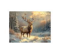 AMXBZC Noël Hiver Neige Scène Tableau Élan dans la forêt hivernale Decoration Murale Paysage Impression Sur Toile Affiche Peintures Deco Chambre Maison Bureau(orange)-30x40cm Sans cadre