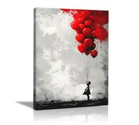 AMXBZC Noir, rouge Banksy Graffiti Art Décor Tableau, Ballons de garçon Impression sur toile HD Image Peinture, Abstrait Décoration Murale Photo Imprimée pour le Salon Chambre-30x40cm Encadrée
