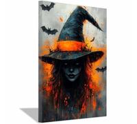 AMXBZC posters de film d'horreur vintage Images de sorcière effrayante art gothique, images d'horreur d'Halloween, décoration murale effrayante pour salle de bain(orange)-50x70cm Encadrée