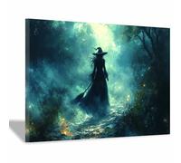 AMXBZC posters de film d'horreur vintage Paysage de la forêt des sorcières art gothique, images d'horreur d'Halloween, décoration murale effrayante pour salle de bain(bleu)-20x30cm Encadrée