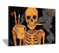 AMXBZC posters de film d'horreur vintage Squelette de crâne humain amusant art gothique, images d'horreur d'Halloween, décoration murale effrayante pour salle de bain(orange)-50x70cm Encadrée