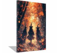 AMXBZC posters de film d'horreur vintage Trois sorcières dans la forêt art gothique, images d'horreur d'Halloween, décoration murale effrayante pour salle de bain(Orange 20)-40x60cm Encadrée