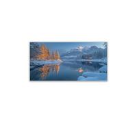 AMXBZC Tableau Decoration Murale Moderne Hiver Arbres de montagne au bord du lac Les Paysage Mur Art Peinture- Peintures Maison Bain Salon Chambre Deco affiche(bleu)-40x80cm Sans cadre