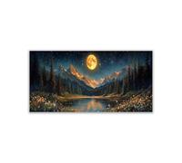 AMXBZC Tableau Decoration Murale Moderne Illustrations de l’Arbre de la Lune Nuit Chambre Salle De Bain Cuisine Bureau Prints,Plante Art Mural Image sur Toile(Bleu)-60x90cm Sans cadre