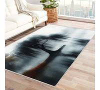 AMXBZC Tapis à Motif Salon Moderne Abstrait Grand de Salon Nature Bord du lac Arbres Paysage Antidérapant à Poils Courts Doux - Chambre Poil Ras Moquette de Sol Manger Bureau(Noir 30)-150x210cm