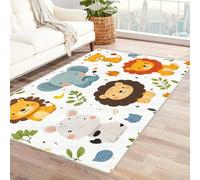 AMXBZC Tapis Poil Court Vintage Mignon Lion de forêt Enfants Salon, Salle à Manger, Chambre, Cuisine - Boheme Chic, Design Traditionnel Oriental Multicolore Lavable(Jaune 44)-150x180cm