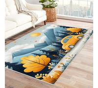 AMXBZC Tapis Poil Court Vintage Paysage de Bande dessinée de forêt Salon, Salle à Manger, Chambre, Cuisine - Boheme Chic, Design Traditionnel Oriental Multicolore Lavable(Bleu 4)-90x120cm
