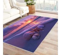 AMXBZC Tapis Poil Court Vintage Tapis Beach Night Scene Salon, Salle à Manger, Chambre, Cuisine - Boheme Chic, Design Traditionnel Oriental Multicolore Lavable(Pourpre)-150x240cm