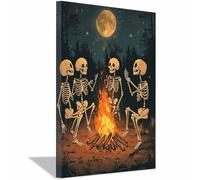 AMXBZC Toile murale vintage art Crâne mignon dans la forêt art gothique, images d'horreur d'Halloween, décoration murale effrayante pour salle de bain(Jaune 91)-60x90cm Encadrée