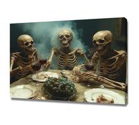 AMXBZC Toile murale vintage art Dîner amusant de fruits de crâne art gothique, images d'horreur d'Halloween, décoration murale effrayante pour salle de bain(Beige)-40x60cm Encadrée