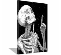 AMXBZC Toile murale vintage art Drôle de squelette de crâne art gothique, images d'horreur d'Halloween, décoration murale effrayante pour salle de bain(Noir 21)-40x60cm Encadrée