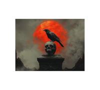 AMXBZC Toile murale vintage art Horreur Crâne Corbeau Peinture art gothique, images d'horreur d'Halloween, décoration murale effrayante pour salle de bain(rouge)-60x90cm Sans cadre