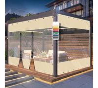 AMXFS Bâche transparente avec œillets - Bâche de terrasse transparente en PVC 580 g/m² - Beige - 2,6 x 6 m - Rideau d'extérieur résistant aux intempéries - Imperméable - Avec fermeture éclair