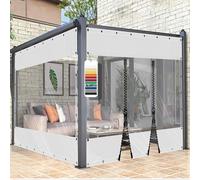 AMXFS Bâche transparente avec œillets - Bâche de terrasse transparente en PVC 580 g/m² - Blanc - 2,6 x 6 m - Rideau d'extérieur résistant aux intempéries - Imperméable - Avec fermeture éclair