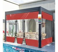 AMXFS Bâche transparente avec œillets - Bâche de terrasse transparente en PVC 580 g/m² - Rouge - H 2,4 m x L 3,2 m - Rideau d'extérieur résistant aux intempéries - Housse de pluie imperméable avec