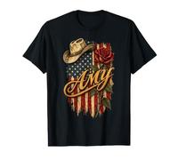 Amy Chapeau de Cowboy Drapeau américain Rose T-Shirt Graphique avec Valeur