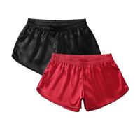 Amy Coulee Boxer court en satin pour homme, noir/rouge, XL