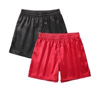 Amy Coulee Boxer de nuit en satin pour homme, noir/rouge, XL