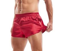 Amy Coulee Boxer en satin pour homme - Short de nuit léger et soyeux, Rouge, S