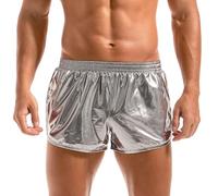 Amy Coulee Boxers sexy pour homme Shiny Metallic Shorts Brillants Short en glitter pour disco et fête, argenté, XL