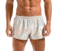Amy Coulee Boxers sexy pour homme Shiny Metallic Shorts Brillants Short en glitter pour disco et fête, Argent clair., L