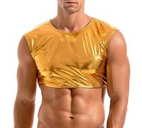 Amy Coulee Débardeur court brillant sans manches pour homme, or, L