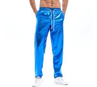 Amy Coulee Pantalon métallique Brillant pour Homme - Pantalon discothèque, Bleu, M