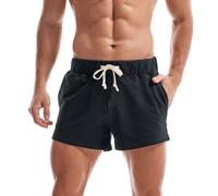 AMY COULEE Short de course à pied pour homme - 7,6 cm - En coton - Style décontracté - Avec poches, noir, Taille M