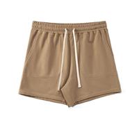 Amy Coulee Short de sport court en coton pour homme - 12,7 cm - Avec poches, marron, M