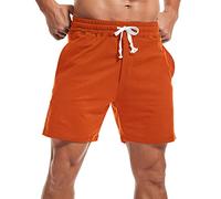 Amy Coulee Short de sport pour homme 14 cm avec cordon de serrage en coton et poches, Orange, XX-Large